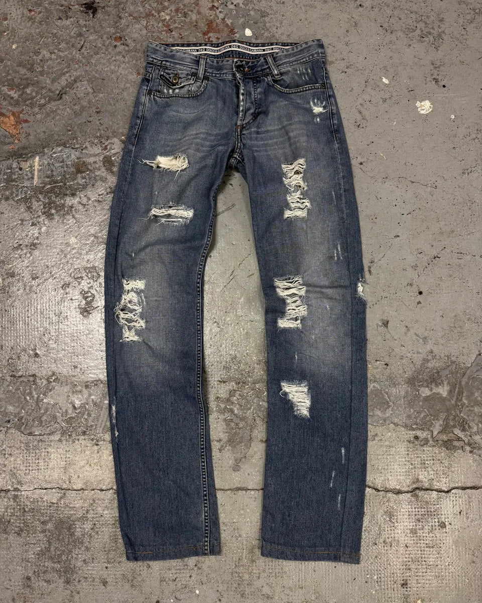2000s Dolce & Gabbana Distressed Blue Slim Denim Jeans QjuxChS 2