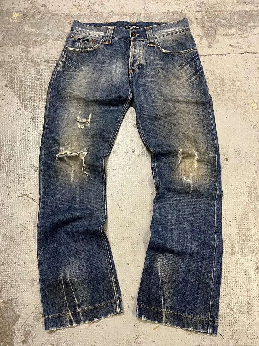2000s Dolce & Gabbana Distressed Blue Denim Jeans UqIBTun 0