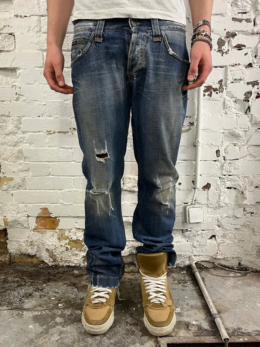 2000s Dolce & Gabbana Distressed Blue Denim Jeans UqIBTun 1
