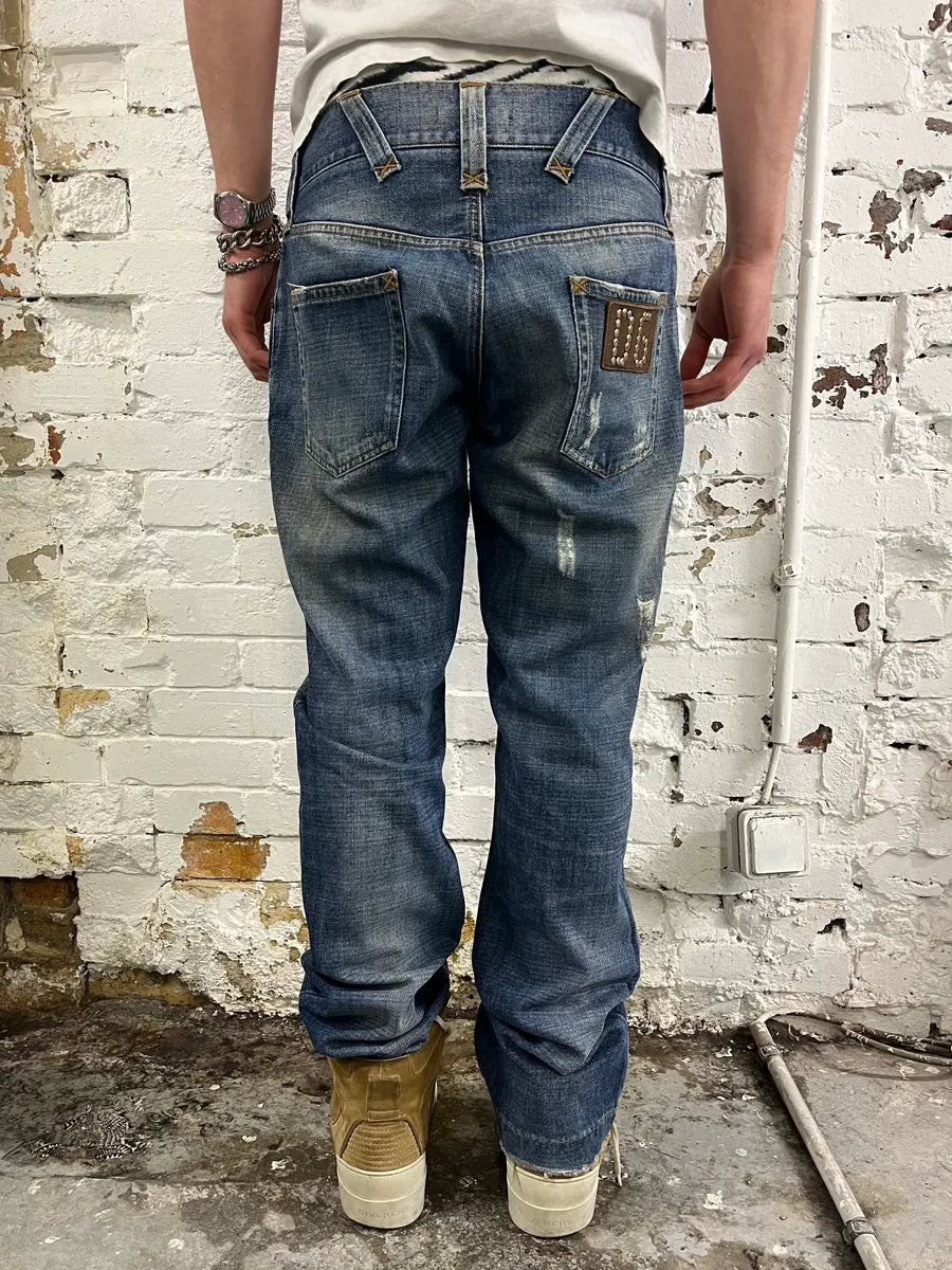 2000s Dolce & Gabbana Distressed Blue Denim Jeans UqIBTun 3