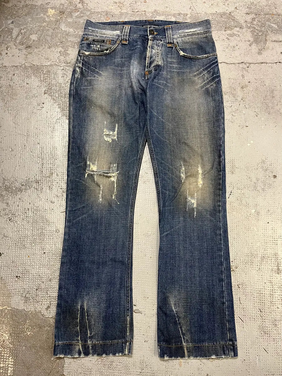 2000s Dolce & Gabbana Distressed Blue Denim Jeans UqIBTun 4