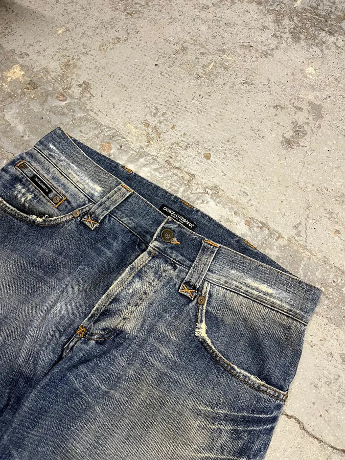 2000s Dolce & Gabbana Distressed Blue Denim Jeans UqIBTun 5