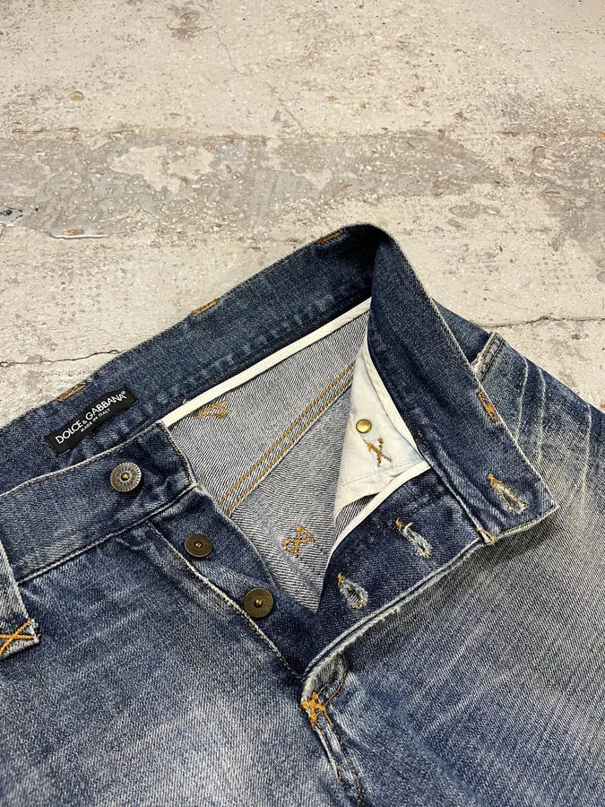 2000s Dolce & Gabbana Distressed Blue Denim Jeans UqIBTun 9