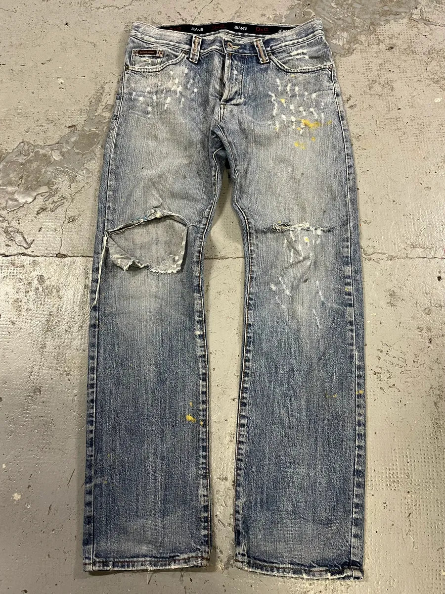 2000s Dolce & Gabbana Distressed Blue Denim Jeans vMcHkWl 0
