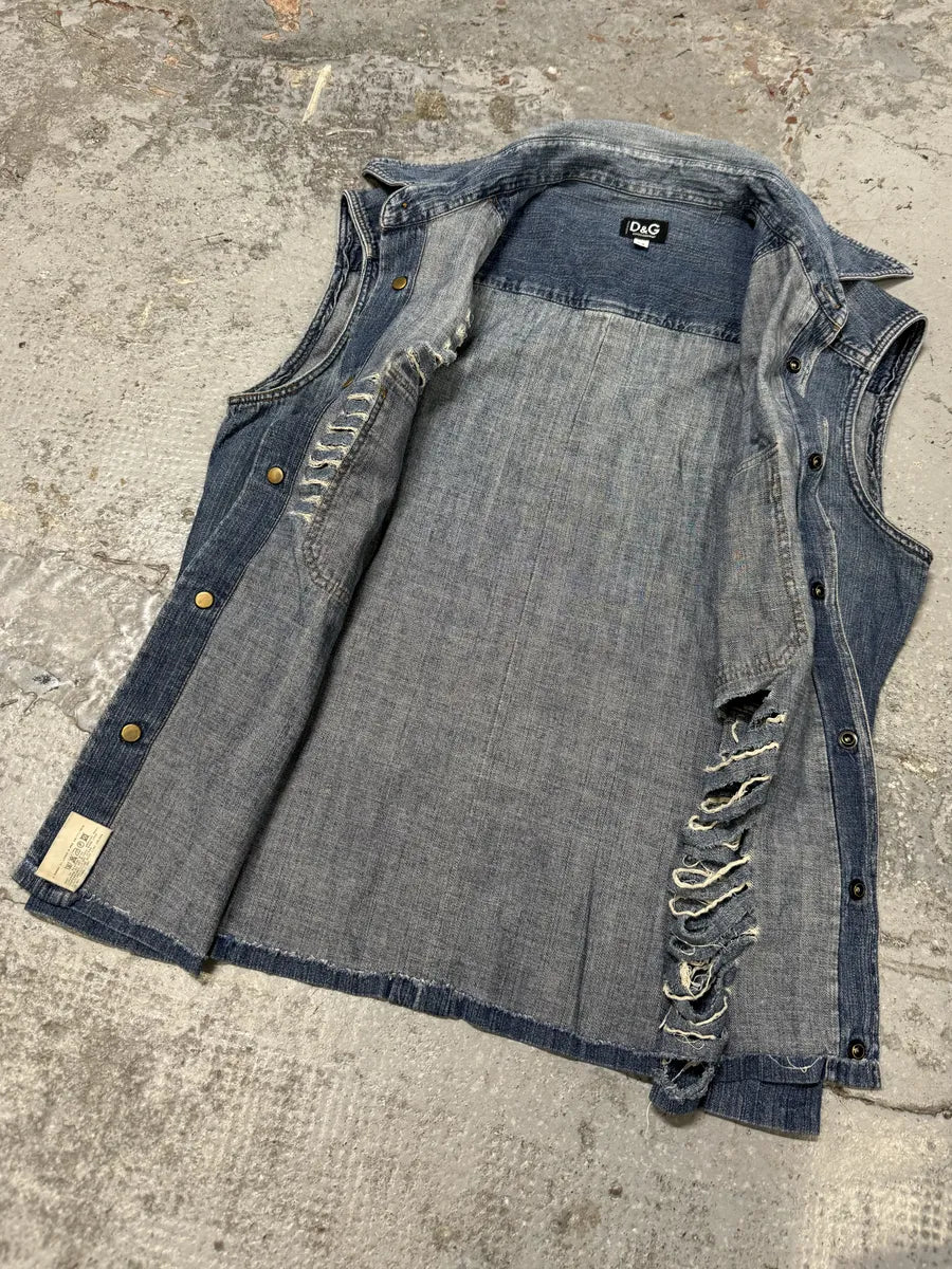 2000s Dolce & Gabbana Distressed Blue Denim Vest NgtSlLt 3