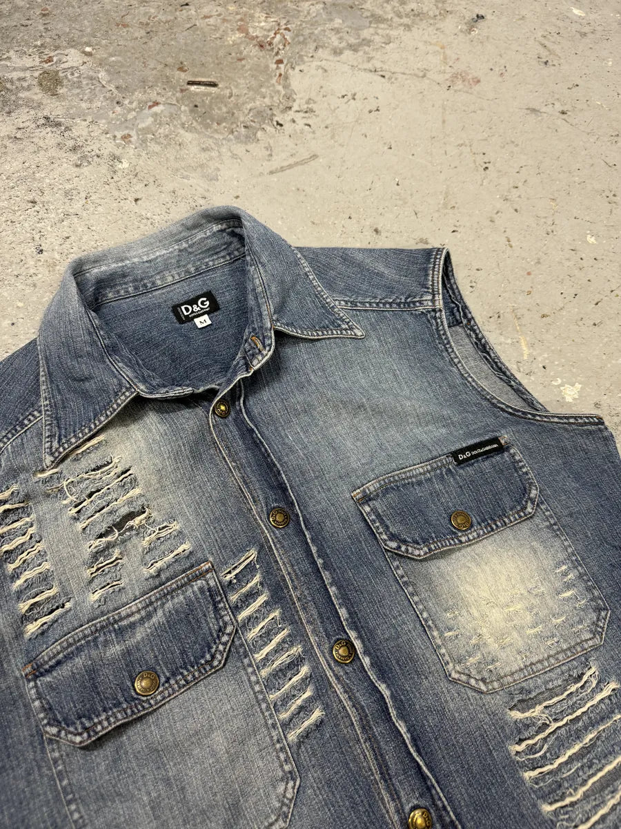 2000s Dolce & Gabbana Distressed Blue Denim Vest NgtSlLt 6