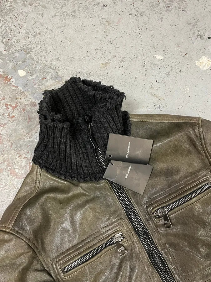 2000s Dolce & Gabbana Distressed Brown Multi-Zip Leather Jacket kaaygYg 8