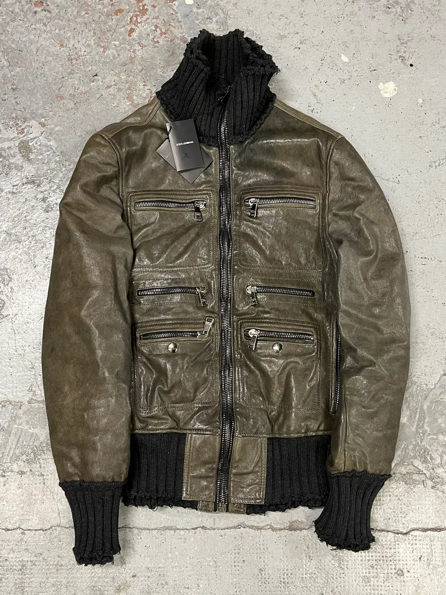 2000s Dolce & Gabbana Distressed Brown Multi-Zip Leather Jacket kaaygYg 4