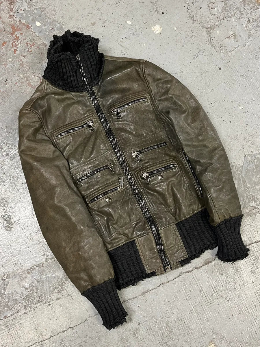 2000s Dolce & Gabbana Distressed Brown Multi-Zip Leather Jacket kaaygYg 3
