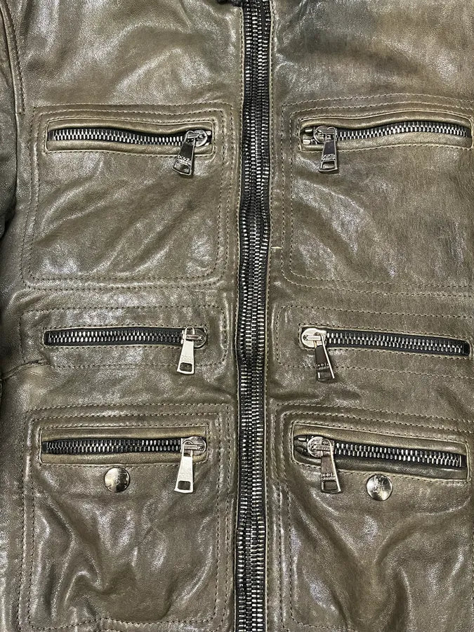 2000s Dolce & Gabbana Distressed Brown Multi-Zip Leather Jacket kaaygYg 9
