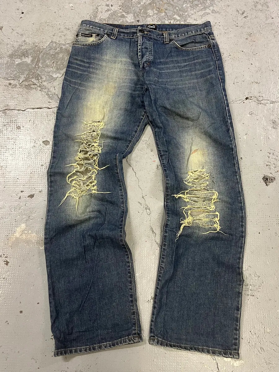 2000s Dolce & Gabbana Distressed Faded Blue Denim Jeans KIompwL 0