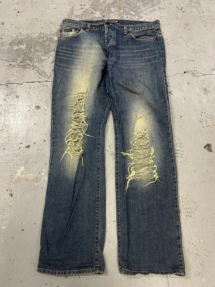 2000s Dolce & Gabbana Distressed Faded Blue Denim Jeans KIompwL 4