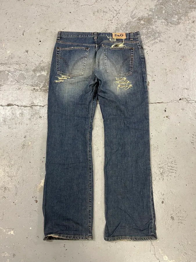 2000s Dolce & Gabbana Distressed Faded Blue Denim Jeans KIompwL 8
