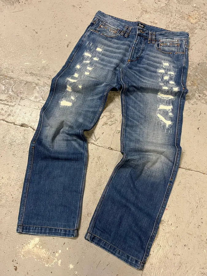 2000s Dolce & Gabbana Distressed Faded Blue Denim Jeans (M/L) efXZyxD 0