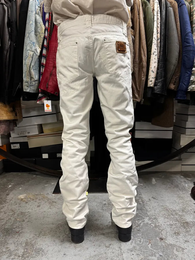 2000s Dolce & Gabbana Distressed Flared White Jeans fNsWrsx 4