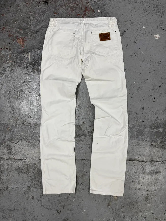 2000s Dolce & Gabbana Distressed Flared White Jeans fNsWrsx 3