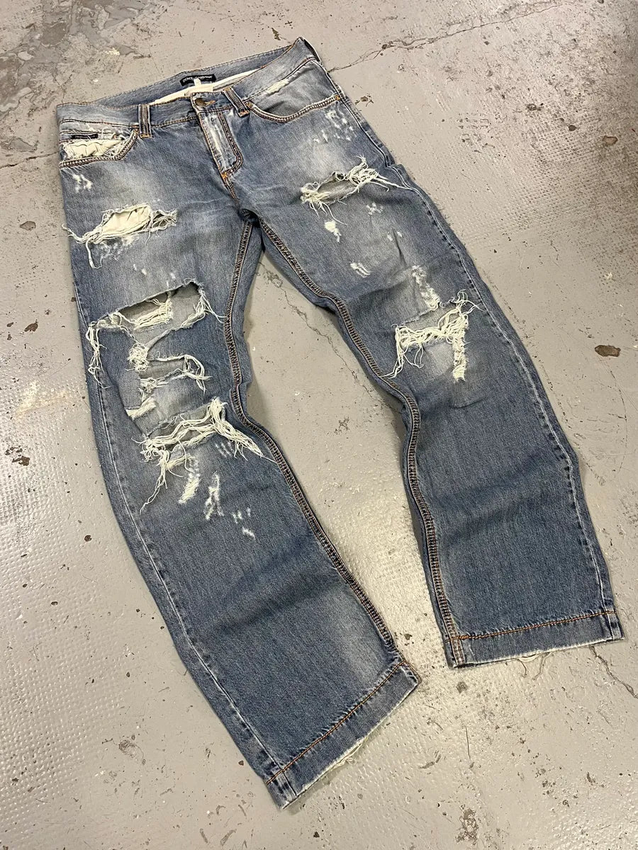 2000s Dolce & Gabbana Distressed Light Blue Jeans unIxuzD 4