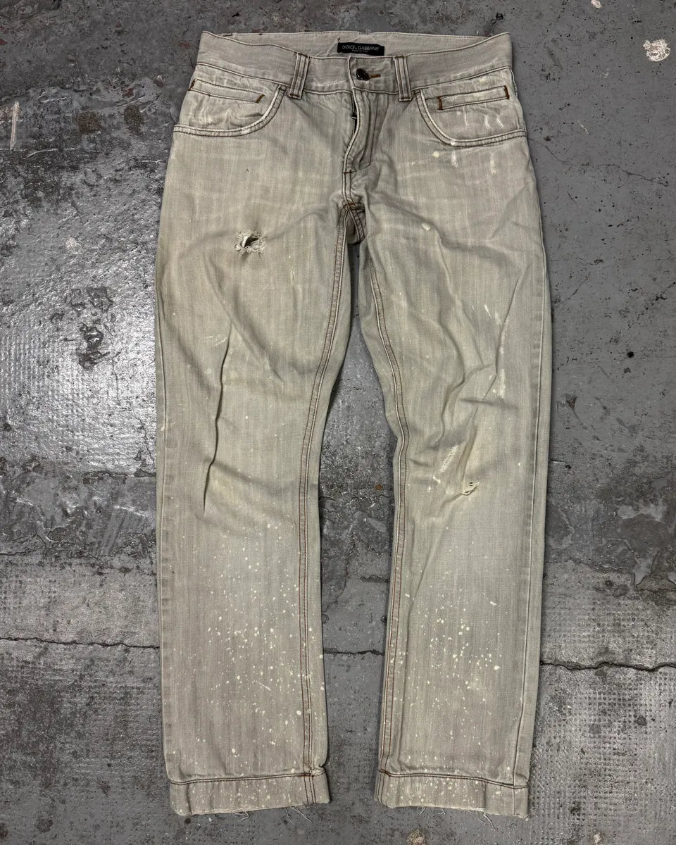 2000s Dolce & Gabbana Distressed Painted Grey Denim Jeans PjyrBnw 0