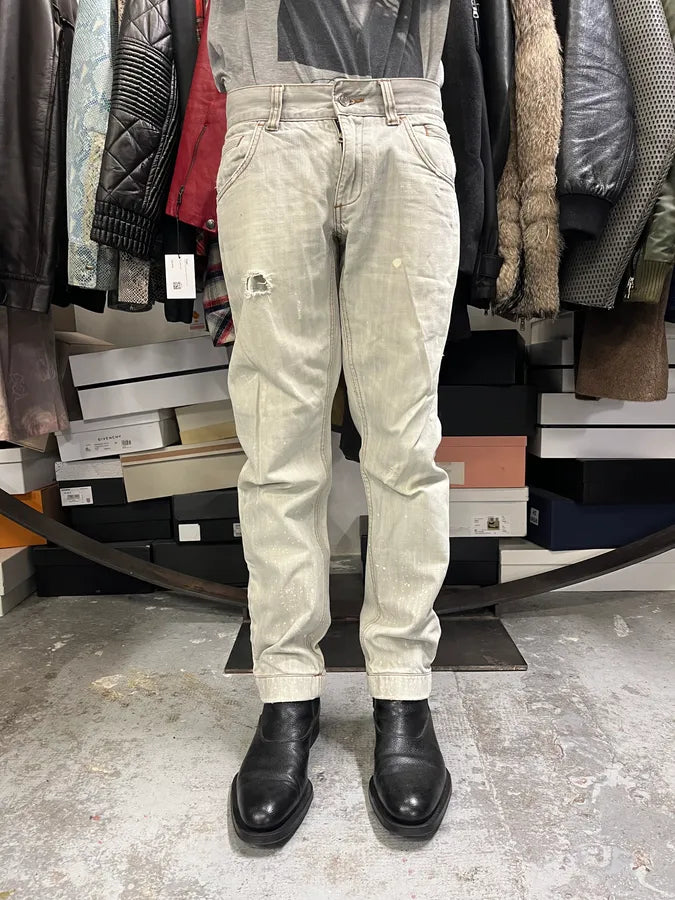 2000s Dolce & Gabbana Distressed Painted Grey Denim Jeans PjyrBnw 1