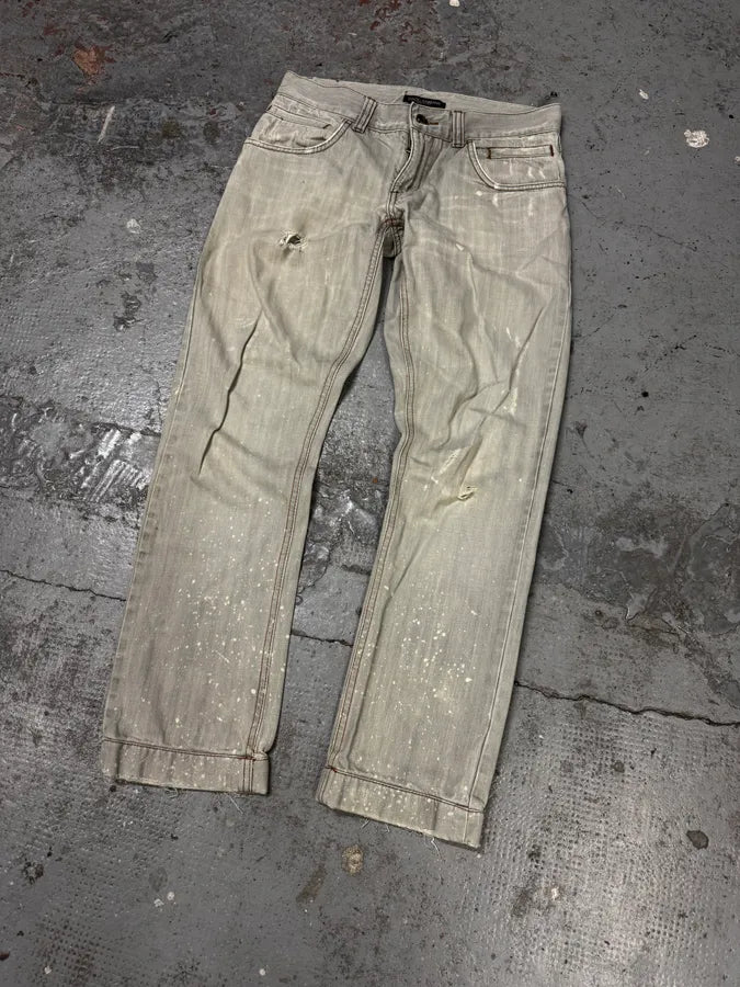 2000s Dolce & Gabbana Distressed Painted Grey Denim Jeans PjyrBnw 2