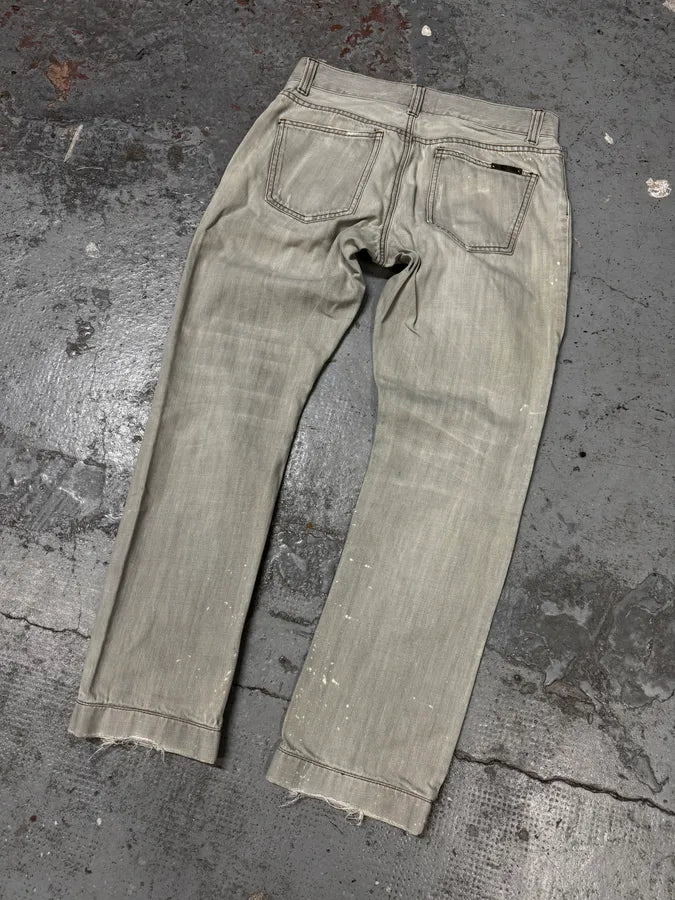 2000s Dolce & Gabbana Distressed Painted Grey Denim Jeans PjyrBnw 6