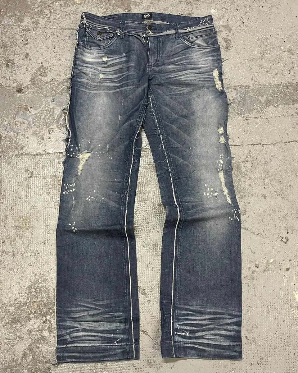2000s Dolce & Gabbana Distressed Stonewashed Effegt Blue Denim Jeans GEvxJnr 0