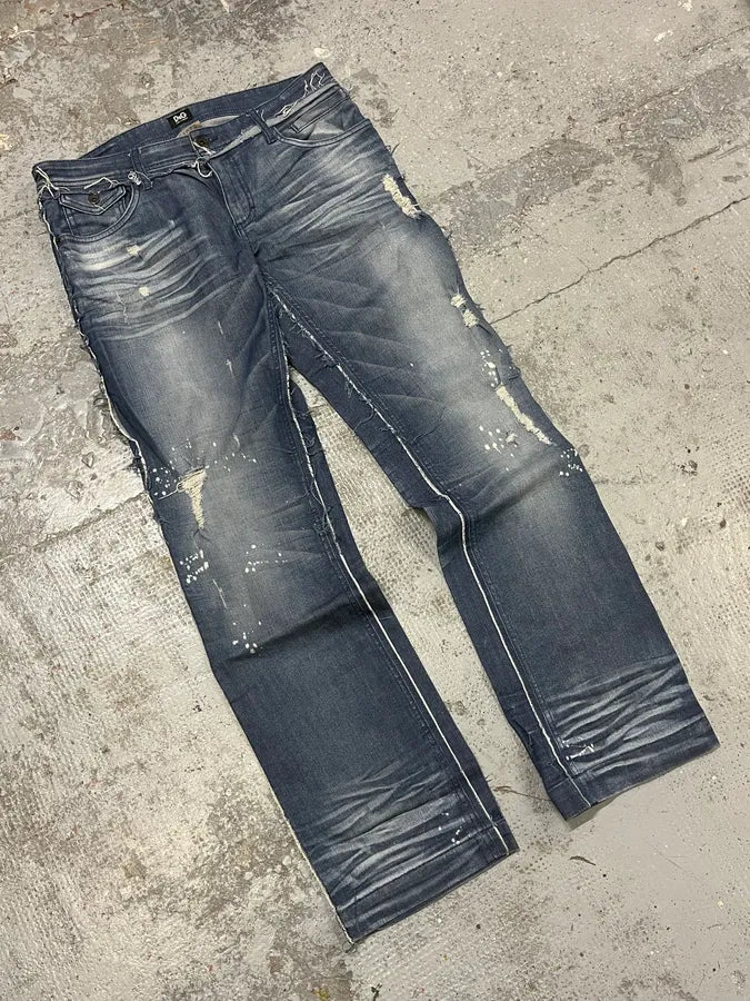 2000s Dolce & Gabbana Distressed Stonewashed Effegt Blue Denim Jeans GEvxJnr 4
