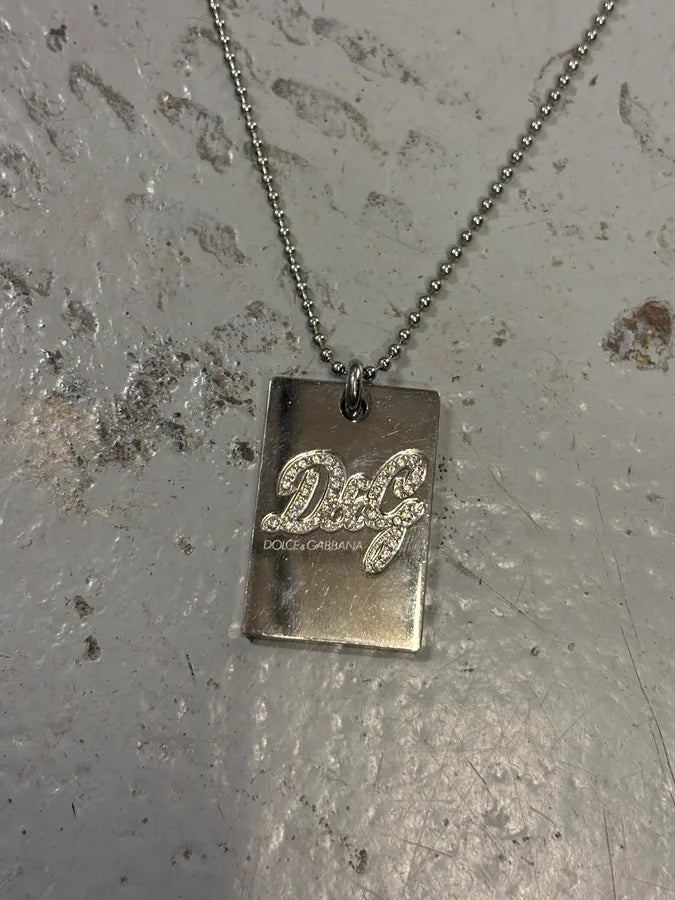 2000s Dolce & Gabbana Dog Tag Pave Logo Necklace laxXlcJ 2