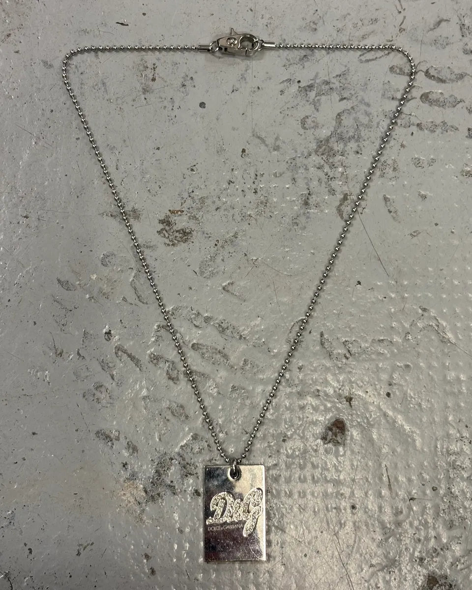 2000s Dolce & Gabbana Dog Tag Pave Logo Necklace laxXlcJ 0