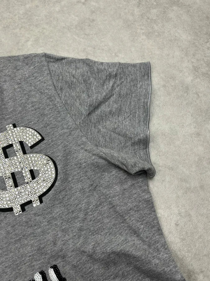 2000s Dolce & Gabbana Dollar Sign Embellished Grey T-Shirt oChbkKe 4
