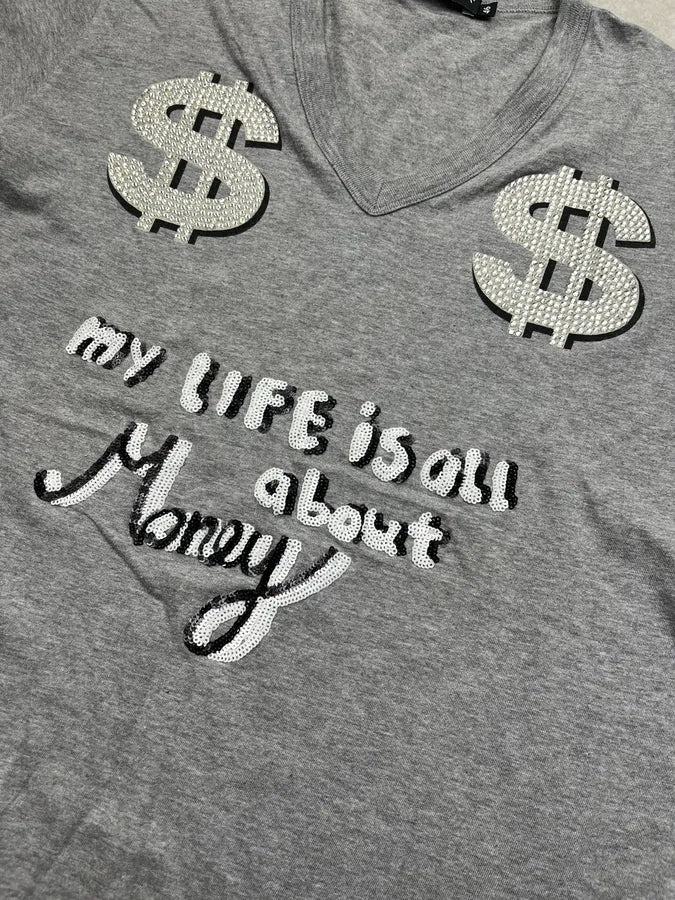 2000s Dolce & Gabbana Dollar Sign Embellished Grey T-Shirt oChbkKe 5
