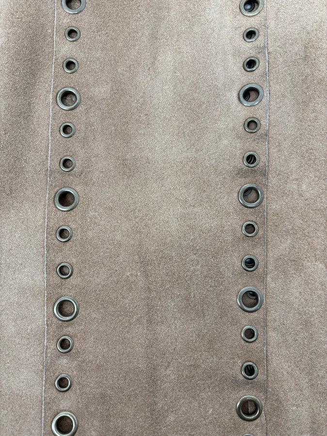 SS2006 Dolce & Gabbana Eyled Beige Suede Leather Sleeveless Shirt Collar Top KLqPGeR 7