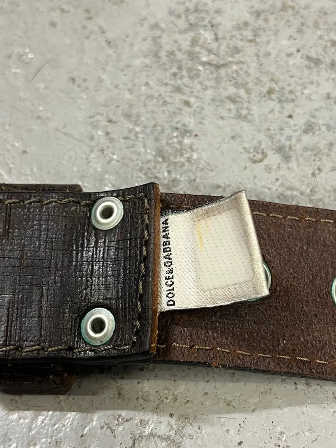 2000s Dolce & Gabbana Eyled Brown Leather Belt KawJJzV 7