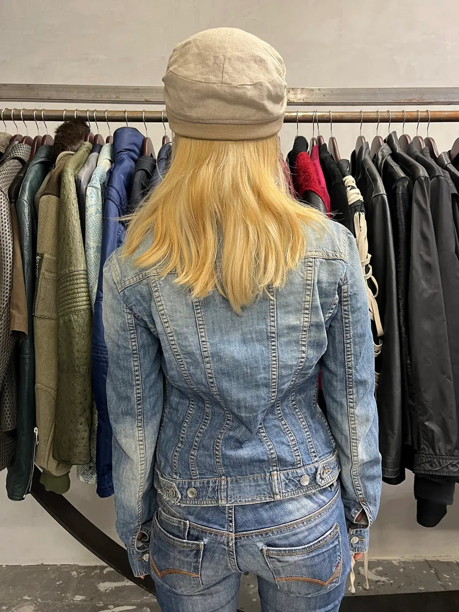 2000s Dolce & Gabbana Faded Biker Blue Denim Jacket zjFrDWp 1