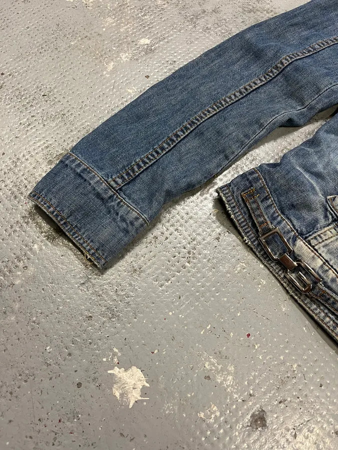 2000s Dolce & Gabbana Faded Biker Blue Denim Jacket zjFrDWp 5