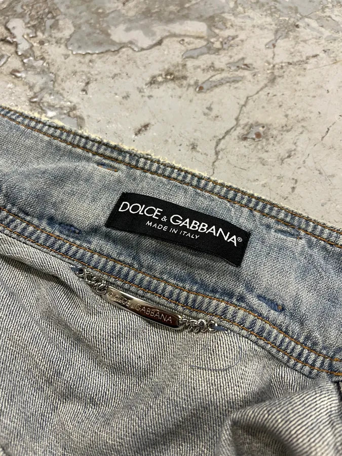 2000s Dolce & Gabbana Faded Biker Blue Denim Jacket zjFrDWp 8