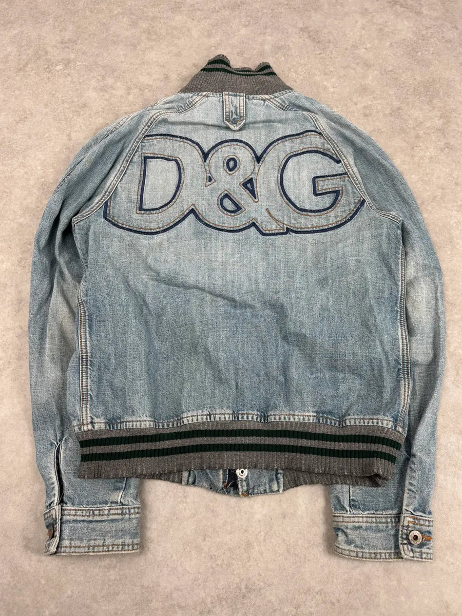 2000s Dolce & Gabbana Faded Blue Denim Zip-Up Jacket mNYkdfR 0
