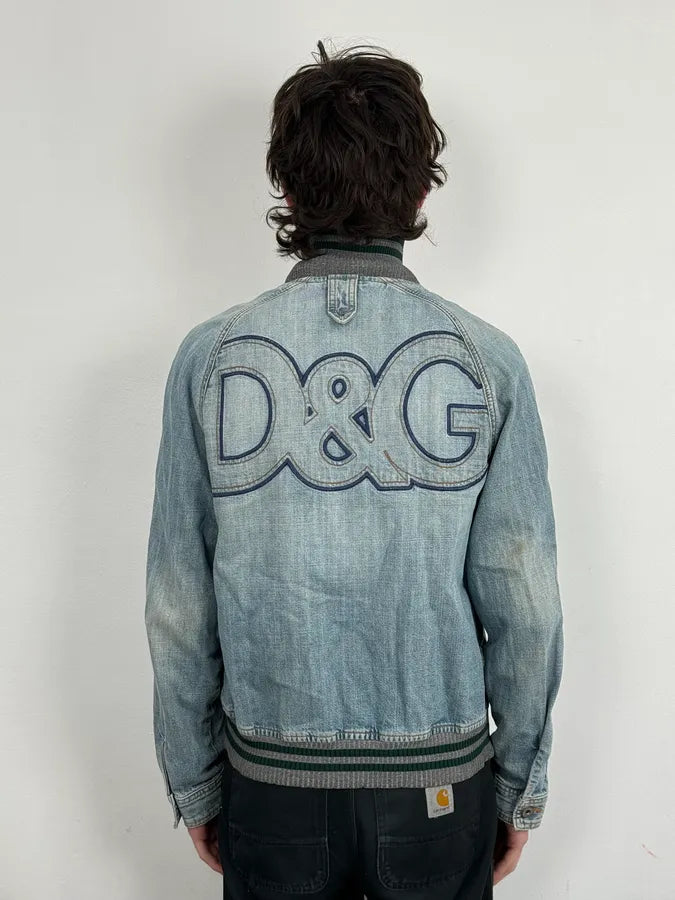 2000s Dolce & Gabbana Faded Blue Denim Zip-Up Jacket mNYkdfR 2