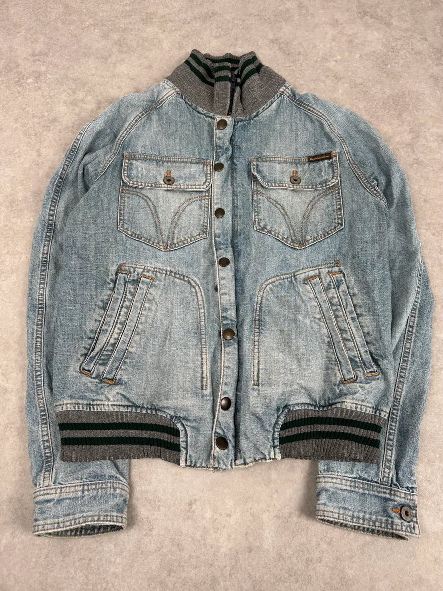 2000s Dolce & Gabbana Faded Blue Denim Zip-Up Jacket mNYkdfR 3
