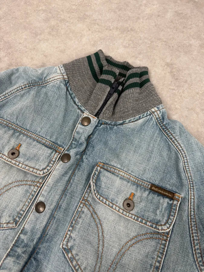 2000s Dolce & Gabbana Faded Blue Denim Zip-Up Jacket mNYkdfR 4