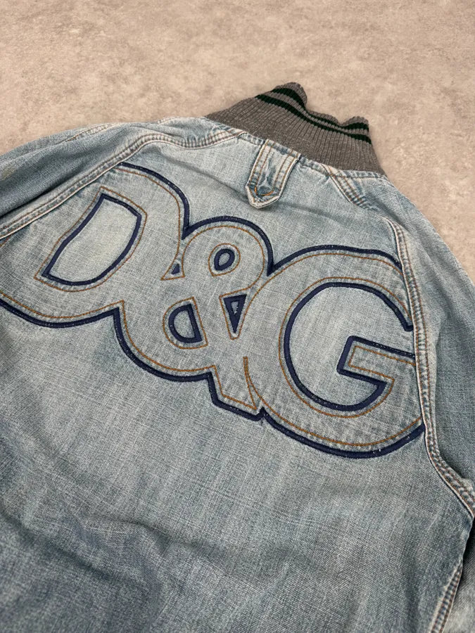 2000s Dolce & Gabbana Faded Blue Denim Zip-Up Jacket mNYkdfR 5