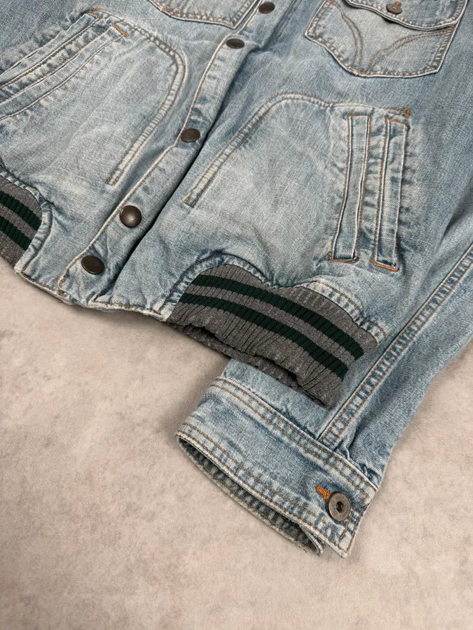 2000s Dolce & Gabbana Faded Blue Denim Zip-Up Jacket mNYkdfR 6