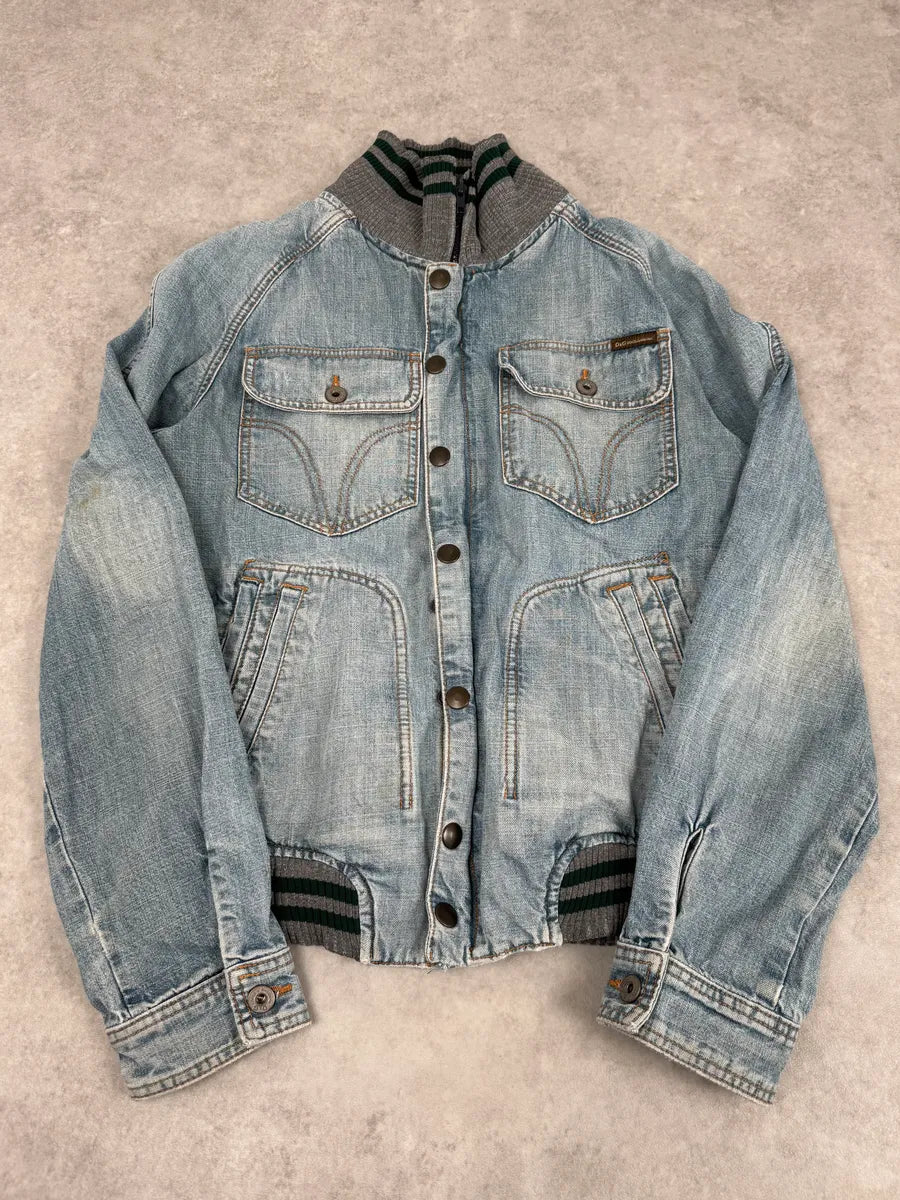 2000s Dolce & Gabbana Faded Blue Denim Zip-Up Jacket mNYkdfR 9
