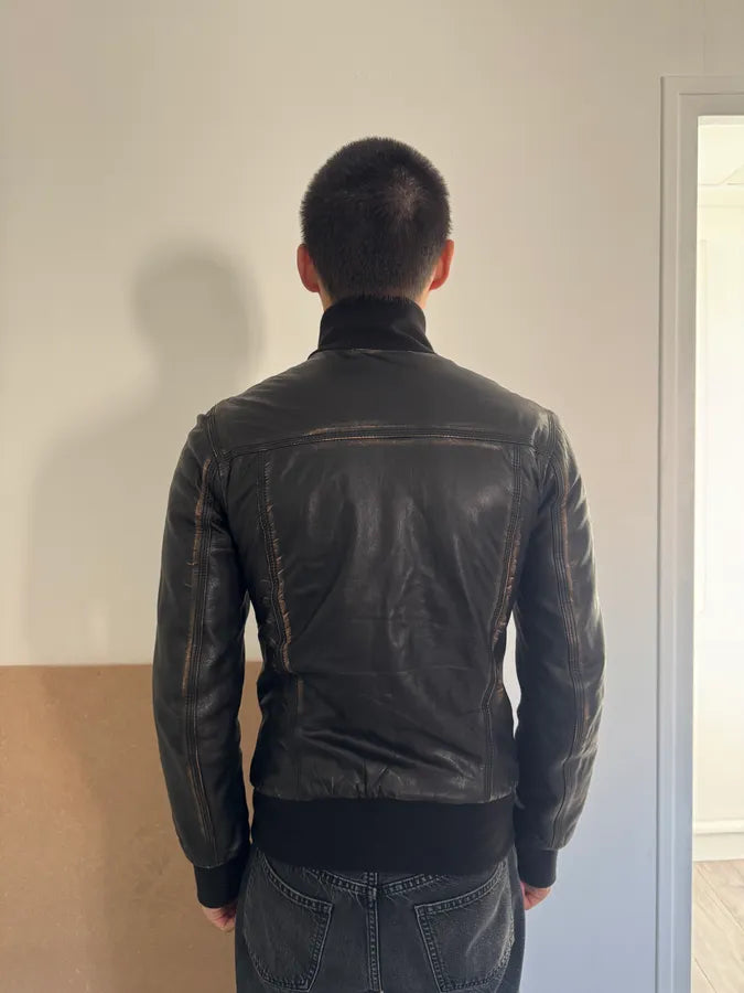 2000s Dolce & Gabbana Faded Brown Leather Zip Jacket GUObMua 2