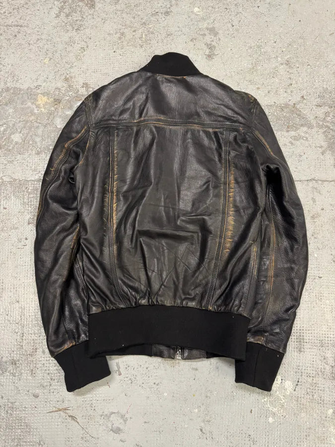 2000s Dolce & Gabbana Faded Brown Leather Zip Jacket GUObMua 5