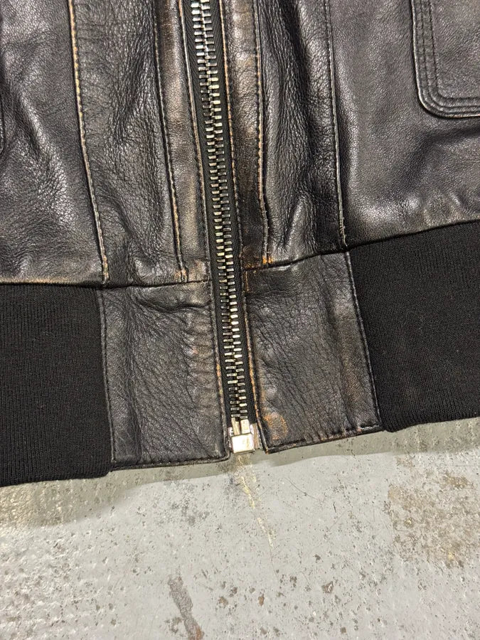 2000s Dolce & Gabbana Faded Brown Leather Zip Jacket GUObMua 6