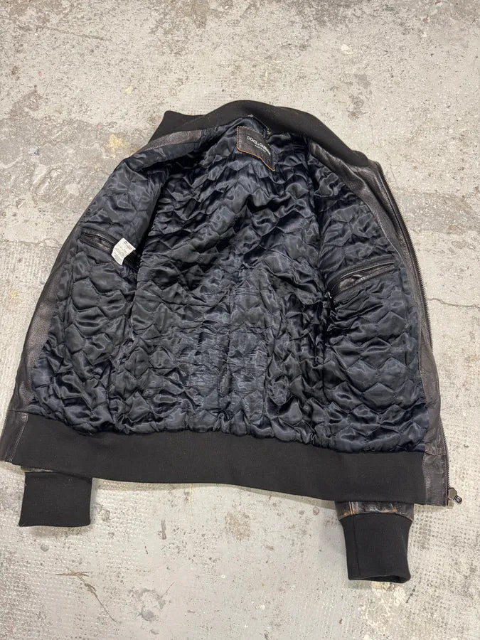 2000s Dolce & Gabbana Faded Brown Leather Zip Jacket GUObMua 7