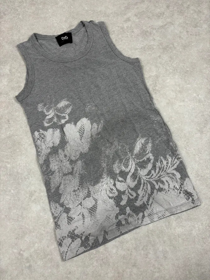 2000s Dolce & Gabbana Faded Flowers Grey Tank Top pyHanJr 3