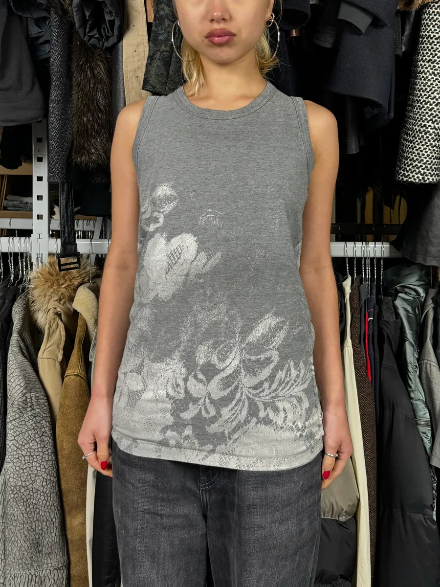 2000s Dolce & Gabbana Faded Flowers Grey Tank Top pyHanJr 1