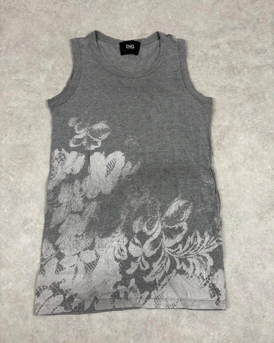 2000s Dolce & Gabbana Faded Flowers Grey Tank Top pyHanJr 0